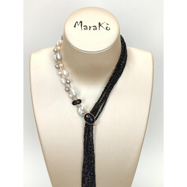 Colier siren din agat negru si perle Colier siren din agat negru si perle