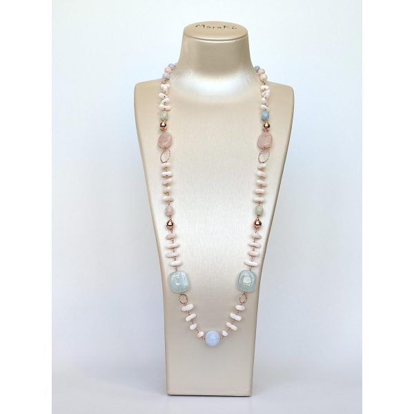 Colier alma din coral roz si acvamarin multicolor 2 Colier alma din coral roz si acvamarin multicolor 2