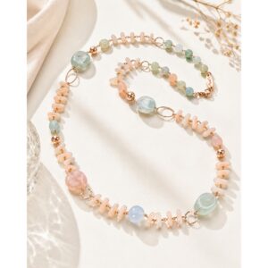Colier alma din coral roz si acvamarin multicolor 3