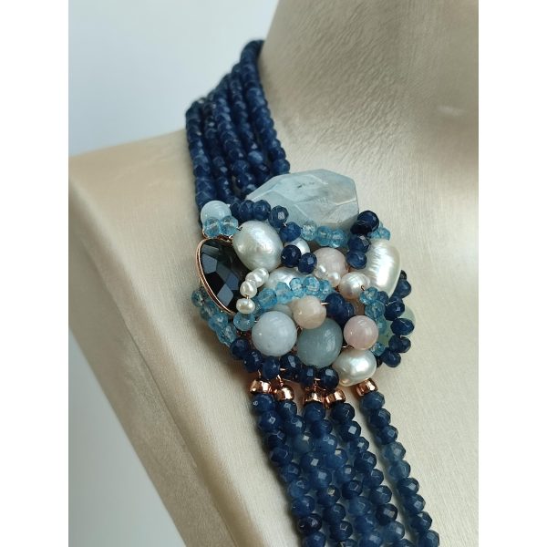 Colier epic din agat albastru safir perle si acvamarin 1 Colier epic din agat albastru safir perle si acvamarin 1