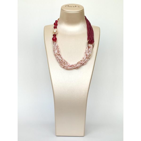 Colier epic din agat rubiniu opal roz si perla 1 Colier epic din agat rubiniu opal roz si perla 1