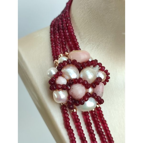 Colier epic din agat rubiniu opal roz si perle 1 Colier epic din agat rubiniu opal roz si perle 1