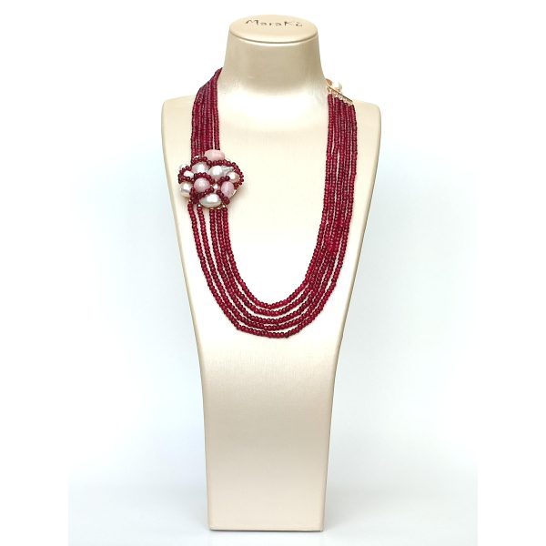 Colier epic din agat rubiniu opal roz si perle 2 Colier epic din agat rubiniu opal roz si perle 2