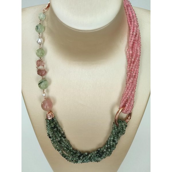 Colier epic din cuart roz si cuart rutilat verde 2 Colier epic din cuart roz si cuart rutilat verde 2