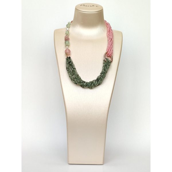 Colier epic din cuart roz si cuart rutilat verde 3 Colier epic din cuart roz si cuart rutilat verde 3