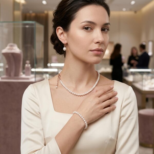 Set royal din perle albe cu sfere de 5 mm Set royal din perle albe cu sfere de 5 mm