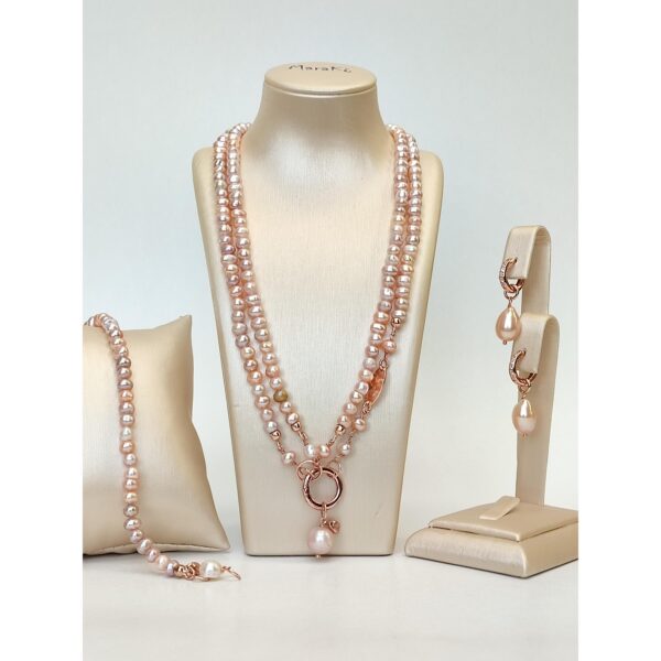 Set royal dublu din perle de cultura roz Set royal dublu din perle de cultura roz