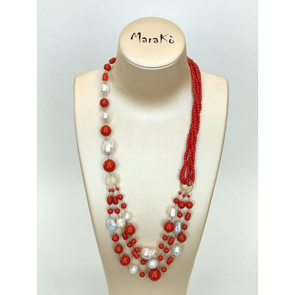 Colier diva din coral de bambus rosu si perle 2 Colier diva din coral de bambus rosu si perle 2