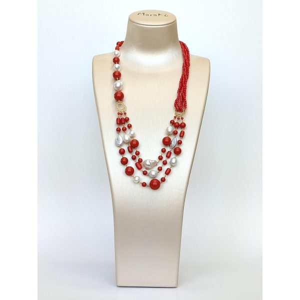 Colier diva din coral de bambus rosu si perle 3 Colier diva din coral de bambus rosu si perle 3