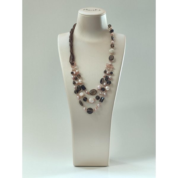 Colier diva din cuart fumuriu si perle 1 Colier diva din cuart fumuriu si perle 1