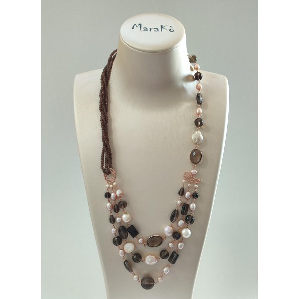 Colier diva din cuart fumuriu si perle Colier diva din cuart fumuriu si perle
