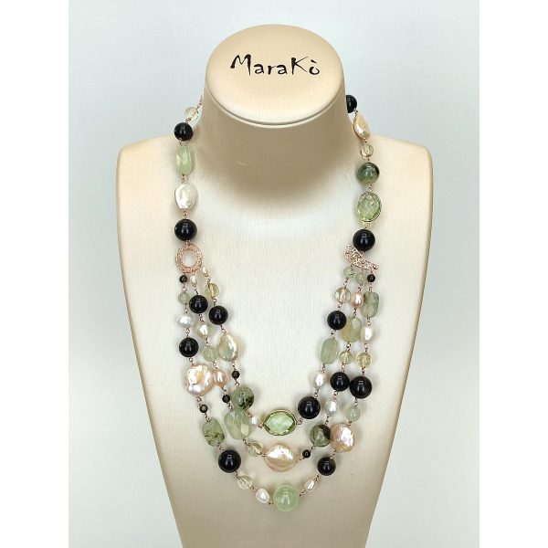 Colier diva din obsidian cuart rutilat si perle 1 Colier diva din obsidian cuart rutilat si perle 1