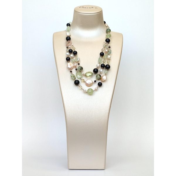 Colier diva din obsidian cuart rutilat si perle 2 Colier diva din obsidian cuart rutilat si perle 2