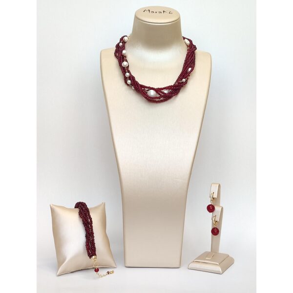 Colier greta din agat rubiniu si perle 1 Colier greta din agat rubiniu si perle 1