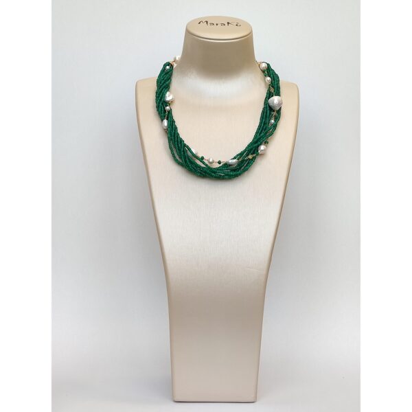 Colier greta din agat verde smarald si perle 1 Colier greta din agat verde smarald si perle 1
