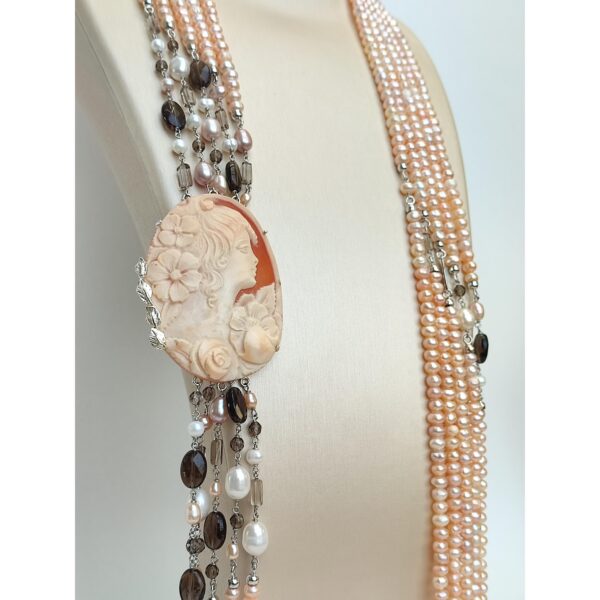 Colier noble din perle roz cuart fumuriu si camee 4 Colier noble din perle roz cuart fumuriu si camee 4
