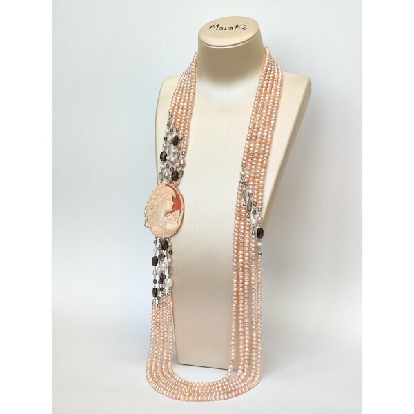 Colier noble din perle roz cuart fumuriu si camee 7 Colier noble din perle roz cuart fumuriu si camee 7