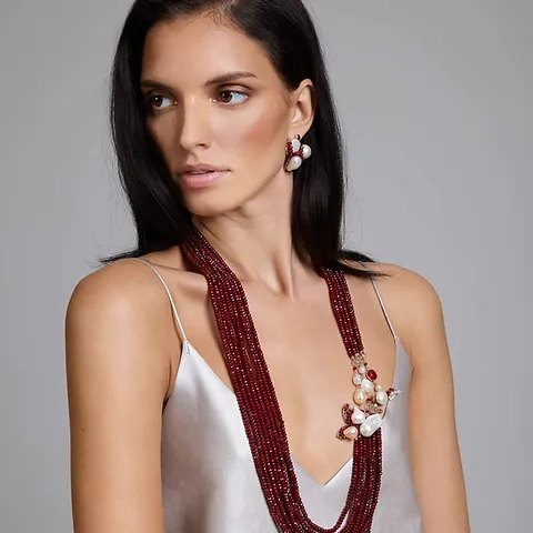 Colier stunning din agat rubiniu si perle Colier stunning din agat rubiniu si perle