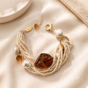 Bratara amberia din perle si chihlimbar mexican 6