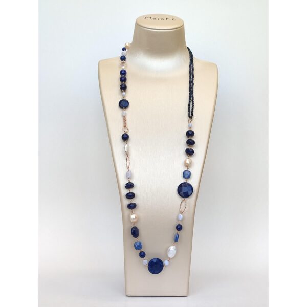 Colier maya din agat calcedonie cianit si perle 1 Colier maya din agat calcedonie cianit si perle 1