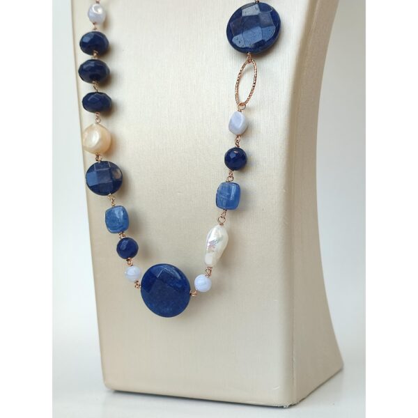 Colier maya din agat calcedonie cianit si perle Colier maya din agat calcedonie cianit si perle