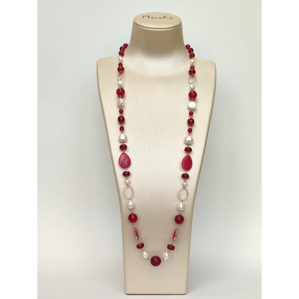 Colier rose din jad roz agat rubiniu si perle 1 Colier rose din jad roz agat rubiniu si perle 1
