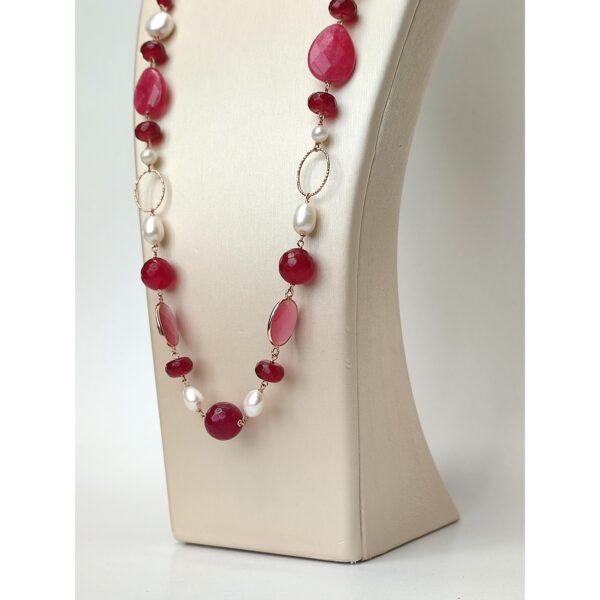 Colier rose din jad roz agat rubiniu si perle Colier rose din jad roz agat rubiniu si perle