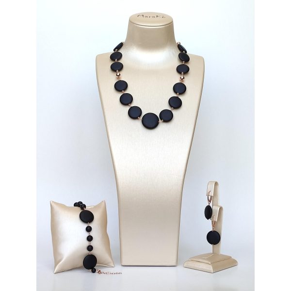 Set timeless cu discuri din agat negru satinat 9 Set timeless cu discuri din agat negru satinat 9