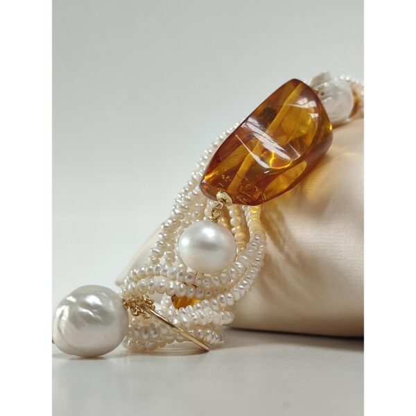 Bratara amberia din perle si chihlimbar mexican 2 Bratara amberia din perle si chihlimbar mexican 2