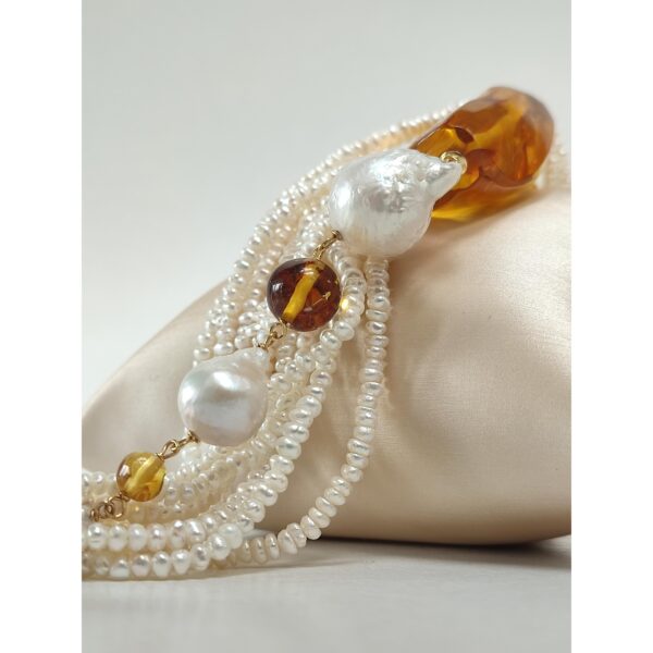 Bratara amberia din perle si chihlimbar mexican 3 Bratara amberia din perle si chihlimbar mexican 3