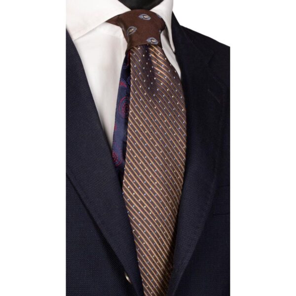 Cravatta-Marrone-Blu-Fantasia-Celeste-Beige-Nodo-in-Contrasto-Marrone-Fantasia-N2618