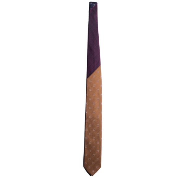Cravatta-Marrone-Chiaro-Fantasia-Bordeaux-Beige-Nodo-in-Contrasto-Viola-Blu-Intera-N2782 Cravatta-Marrone-Chiaro-Fantasia-Bordeaux-Beige-Nodo-in-Contrasto-Viola-Blu-Intera-N2782