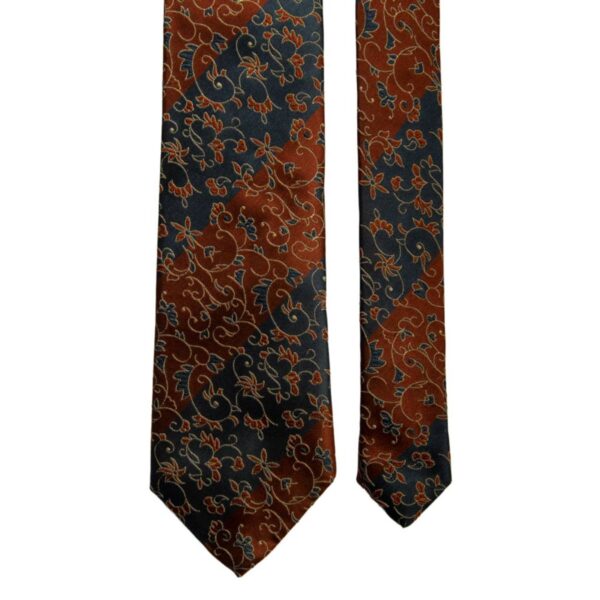 Cravatta-Vintage-Regimental-di-Seta-Blu-Marrone-a-Fiori-Tono-su-Tono-Beige-Pala-CV65 Cravatta-Vintage-Regimental-di-Seta-Blu-Marrone-a-Fiori-Tono-su-Tono-Beige-Pala-CV65