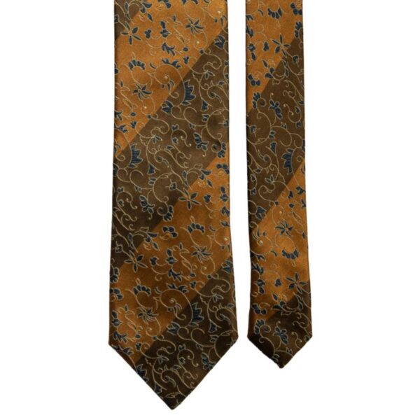 Cravatta-Vintage-Regimental-di-Seta-Marrone-Bronzo-a-Fiori-Tono-su-Tono-Blu-Pala-CV70 Cravatta-Vintage-Regimental-di-Seta-Marrone-Bronzo-a-Fiori-Tono-su-Tono-Blu-Pala-CV70