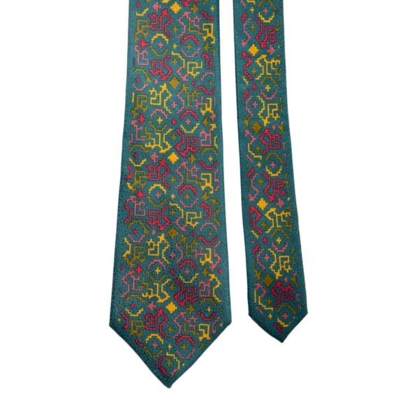 Cravatta-Vintage-di-Seta-Jacquard-Verde-Acqua-Fantasia-Multicolor-CV545-Pala Cravatta-Vintage-di-Seta-Jacquard-Verde-Acqua-Fantasia-Multicolor-CV545-Pala