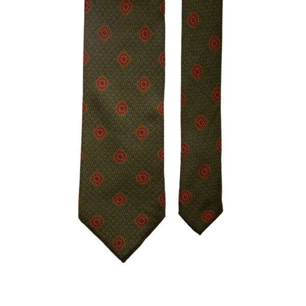 Cravatta-Vintage-in-Twill-di-Seta-Verde-Fantasia-Ruggine-Bluette-CV1184-Pala Cravatta-Vintage-in-Twill-di-Seta-Verde-Fantasia-Ruggine-Bluette-CV1184-Pala