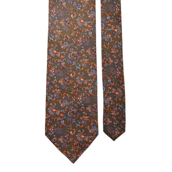 Cravatta-Vintage-in-Twill-di-Seta-Verde-Oliva-a-Fiori-Multicolor-Pala-CV330-I Cravatta-Vintage-in-Twill-di-Seta-Verde-Oliva-a-Fiori-Multicolor-Pala-CV330-I
