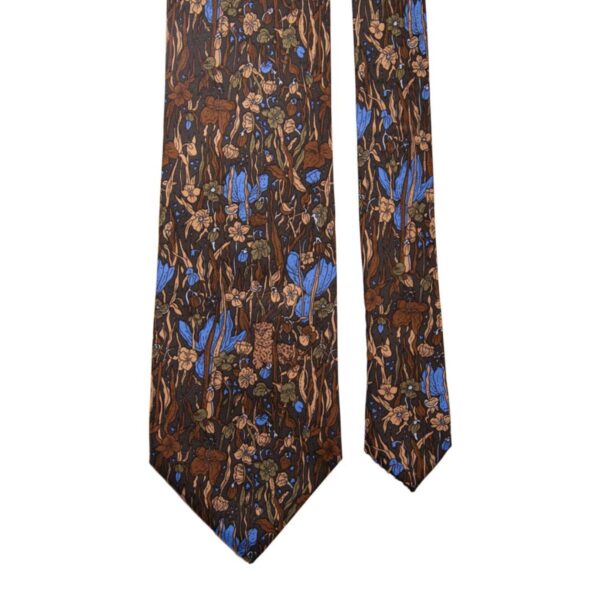 Cravatta-Vintage-in-Twill-di-Seta-Verde-Scuro-a-Fiori-Multicolor-con-Animali-Pala-CV335 Cravatta-Vintage-in-Twill-di-Seta-Verde-Scuro-a-Fiori-Multicolor-con-Animali-Pala-CV335