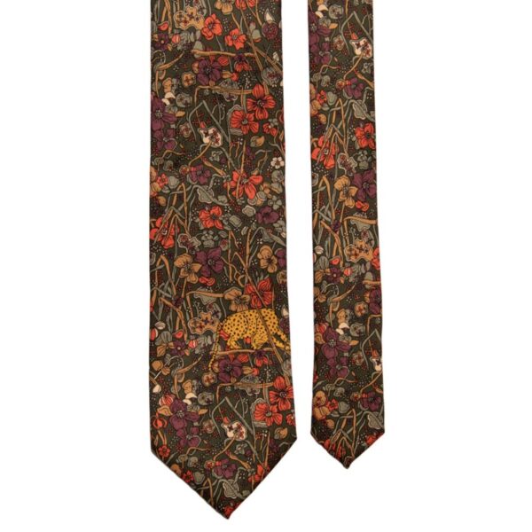 Cravatta-Vintage-in-Twill-di-Seta-Verde-a-Fiori-Multicolor-con-Animali-Pala-CV101 Cravatta-Vintage-in-Twill-di-Seta-Verde-a-Fiori-Multicolor-con-Animali-Pala-CV101