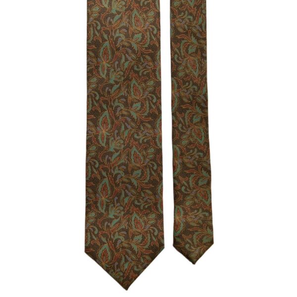 Cravatta-Vintage-in-Twill-di-Seta-Verde-a-Fiori-Verde-Acqua-Ruggine-Pala-CV100 Cravatta-Vintage-in-Twill-di-Seta-Verde-a-Fiori-Verde-Acqua-Ruggine-Pala-CV100