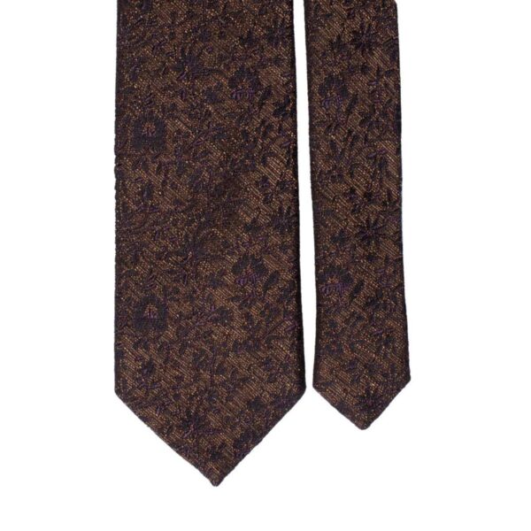 Cravatta-in-Seta-Lino-Marrone-Fiori-Blu-Notte-Viola-Pala-6528 Cravatta-in-Seta-Lino-Marrone-Fiori-Blu-Notte-Viola-Pala-6528