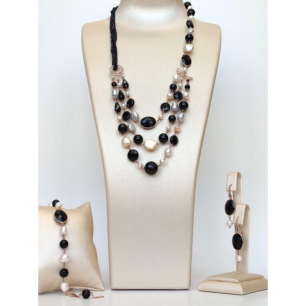 Set diva din agat negru si perle 1 Set diva din agat negru si perle 1