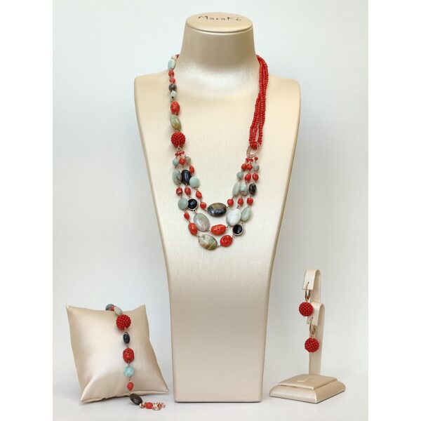 Set diva din amazonit coral si coral de bambus Set diva din amazonit coral si coral de bambus