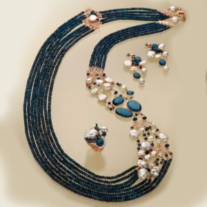 Set Magnifique din perle și agat albastru safir