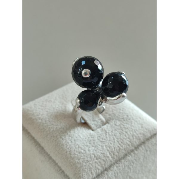 Inel trilogy din agat negru fatetat reglabil Inel trilogy din agat negru fatetat reglabil