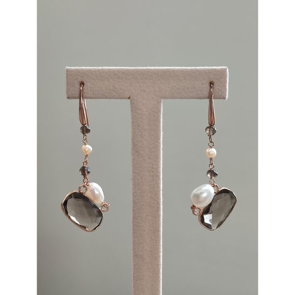 Cercei fancy din cuart fumuriu si perle 1 Cercei fancy din cuart fumuriu si perle 1