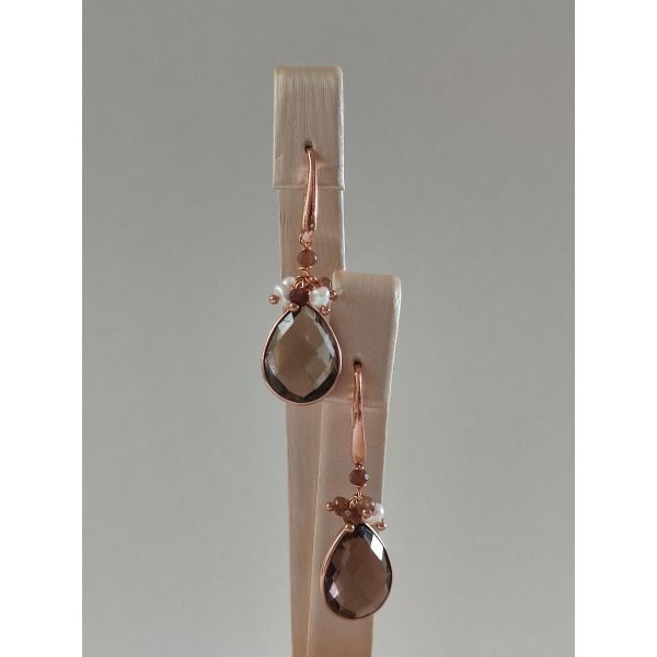 Cercei roua din cuart fumuriu si perle Cercei roua din cuart fumuriu si perle