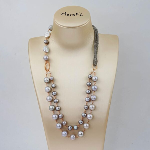 Colier glow din perle de cultura gri si labradorit 1 Colier glow din perle de cultura gri si labradorit 1