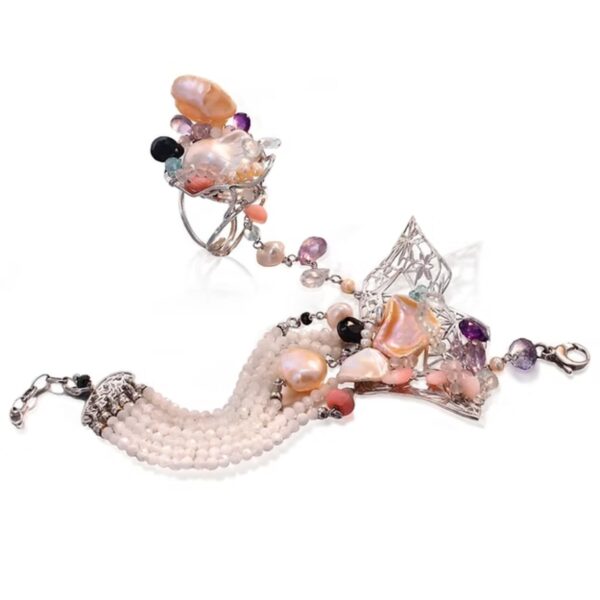 Bratara si inel brideluxe din opal labradorit acvamarin si perle 1 Bratara si inel brideluxe din opal labradorit acvamarin si perle 1