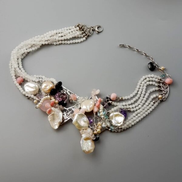 Choker brideluxe din opal labradorit acvamarin si perle Choker brideluxe din opal labradorit acvamarin si perle